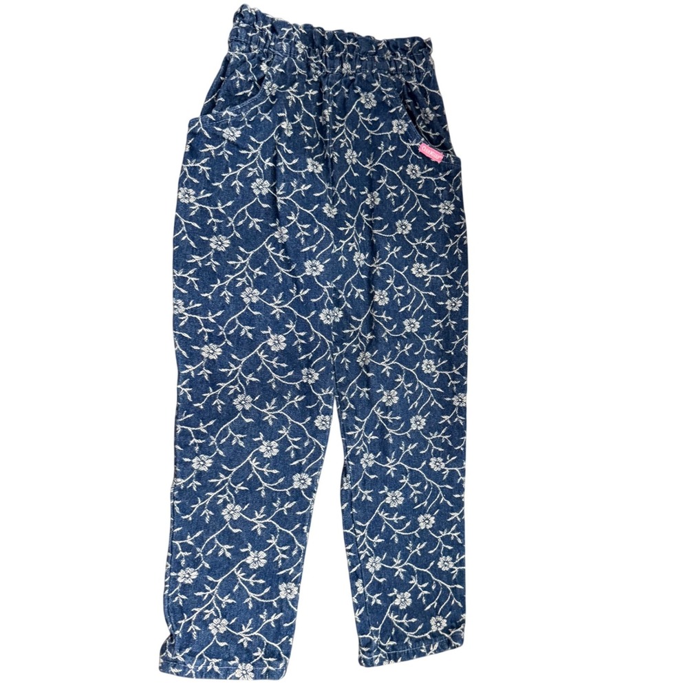 Vintage Oshkosh B'Gosh Floral Blue Denim pants cotton girl bottom USA size 6 90s